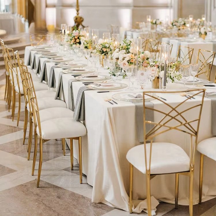Luxury European Gold Stainless Steel Dining Chairs for Hotels for Weddings Events Banquets